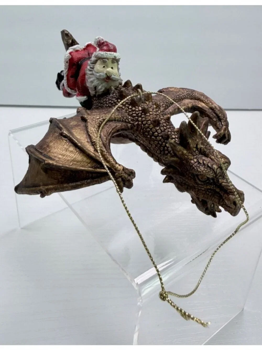 Santa Riding Bronze Dragon Ornament Fantasy Christmas Decoration Mythical